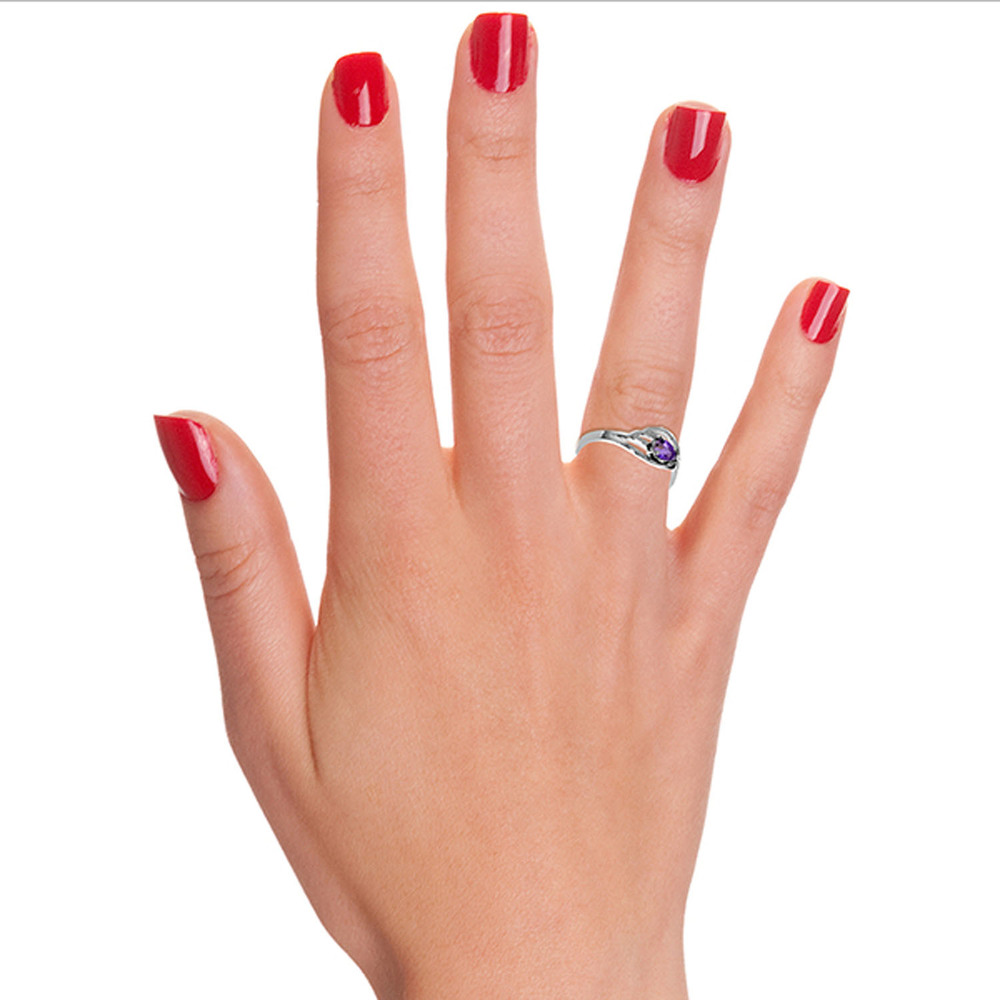 14K. SOLID GOLD RING WITH NATURAL AMETHYST (White Gold) - Picture 3 of 3